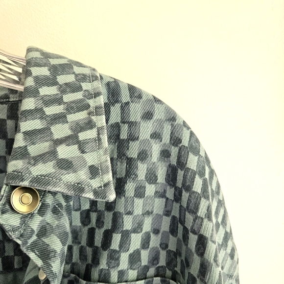Future Collective Checkered Shacket Denim Jean Jacket - Picture 4 of 6